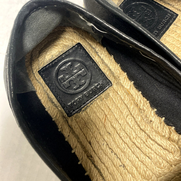 Tory Burch Black Nappa Leather Espadrilles Perforated Logo Round Toe Sli… - Picture 7 of 8